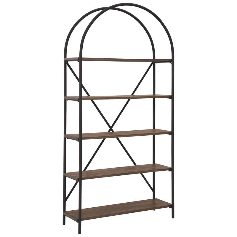 Tubular Framed Bookcase with 5 open Shelves, Brown and Black