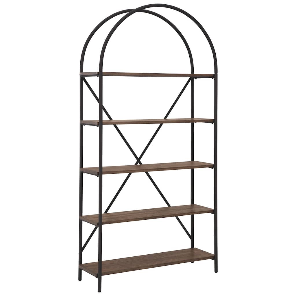 Tubular Framed Bookcase with 5 open Shelves, Brown and Black