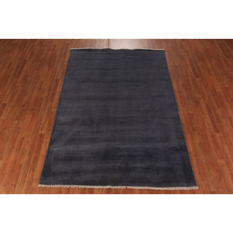 Navy Blue Gabbeh Modern Area Rug Handmade Wool Carpet - 5'6" x 7'10"