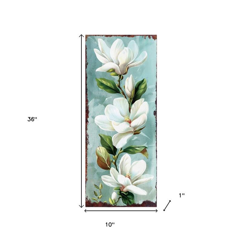 HomeRoots 36" Blue Green And White Solid Wood Magnolia Porch Sign