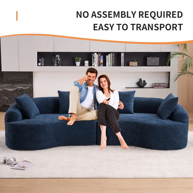 Full Compression Sponge Chenille Curved Sleeper Sofa Couch with 4 Pillows