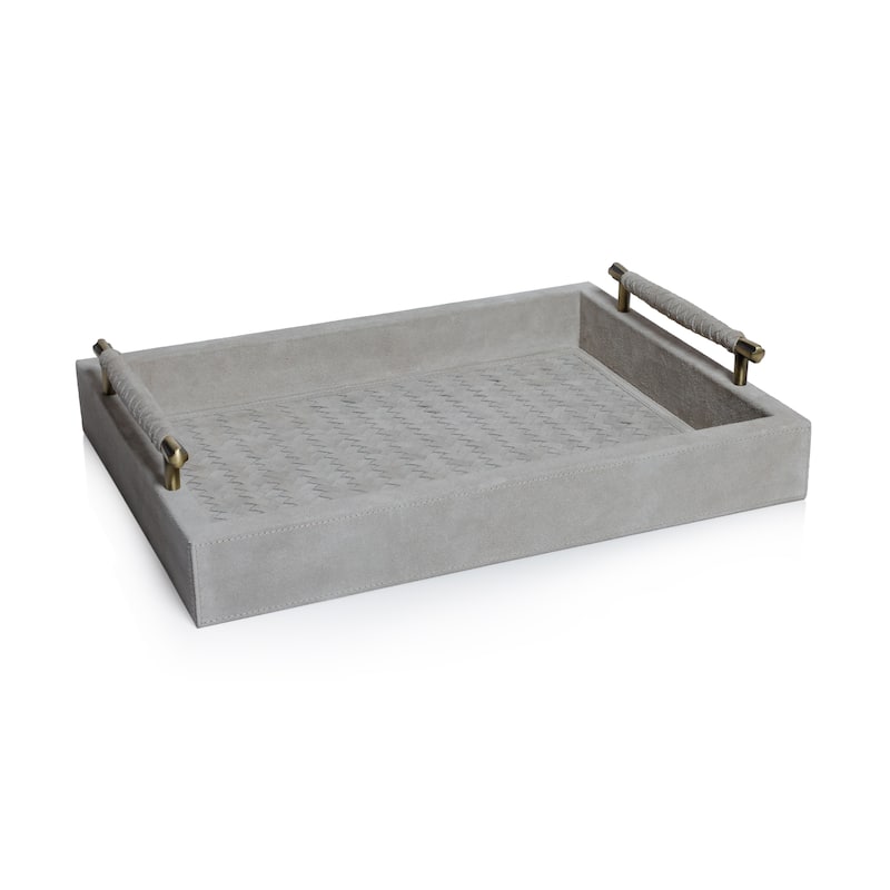 Arden Woven Suede Leather Tray with Brass Handles