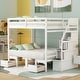preview thumbnail 2 of 6, White Full Size Pine Wood Convertible Bunk Bed with Storage Staircase and Drawer, Down Bed Converts to Seats and Table Set