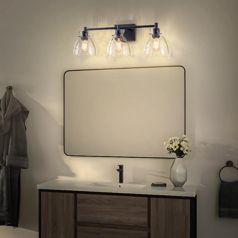Starsky Mid-Century 3-Light Bathroom Vanity Light with Hammered Glass