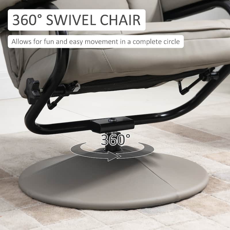 HOMCOM Swivel Recliner, Manual PU Leather Armchair with Ottoman Footrest for Living Room, Office, Bedroom
