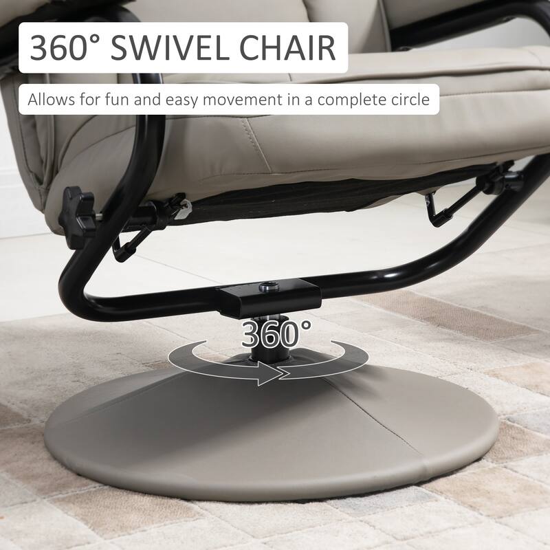 PU Leather Recliner Chair with Ottoman, Swivel and Recline - 30"W x 33"D x 40.5"H