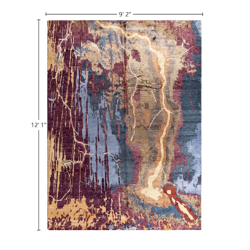 Modern One-of-a-Kind Hand-Knotted Area Rug - Pink, 9' 3" x 12' 1" - 9' 3" x 12' 1"