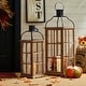 preview thumbnail 26 of 34, Glitzhome Oversized Farmhouse Wooden Metal Cage Candle Holders Patio Hanging Decorative Lanterns (Set of 2) Brown