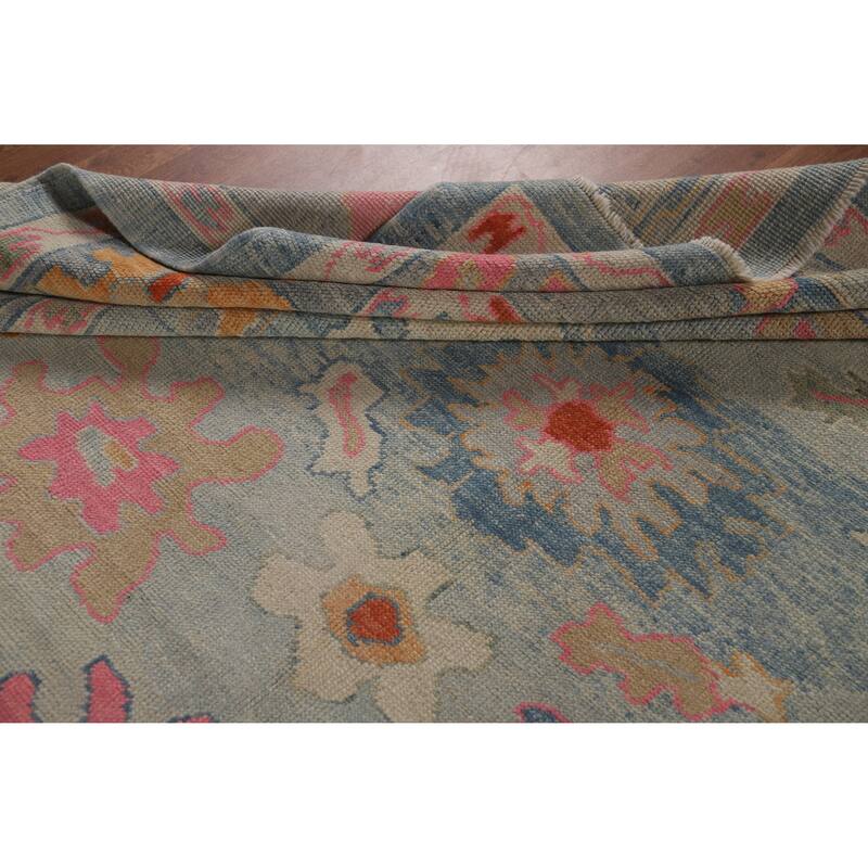 Hand Knotted Oriental 100% Wool Carpet Transitional All-Over Navy Blue & Blues Oushak Area Rug - 11' 5'' X 9' 3''