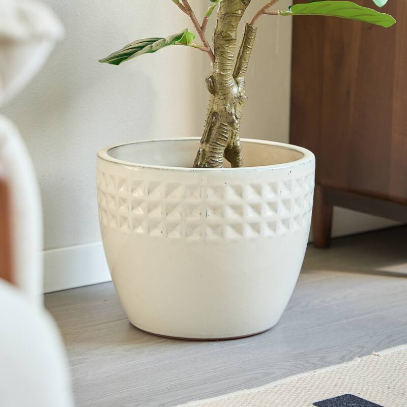 Set of 3 Ceramic Planters Diamond Pattern Plants for Succulents Herbs