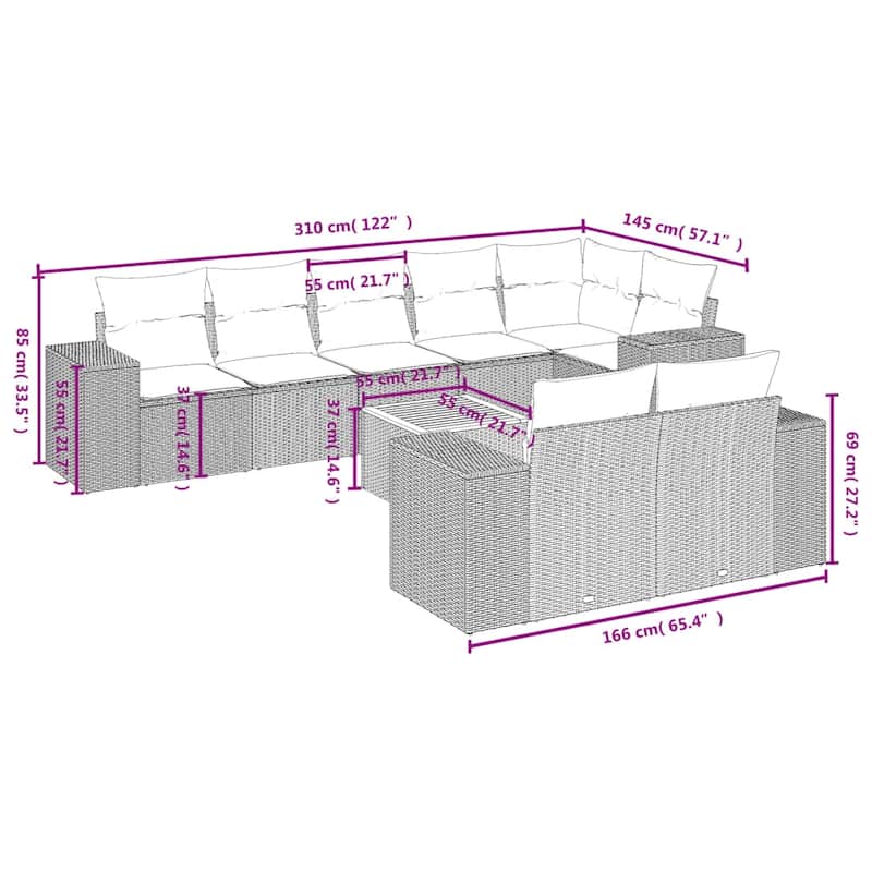 vidaXL Garden Sofa Set Black - 24.4 x 32.7 x 27.2