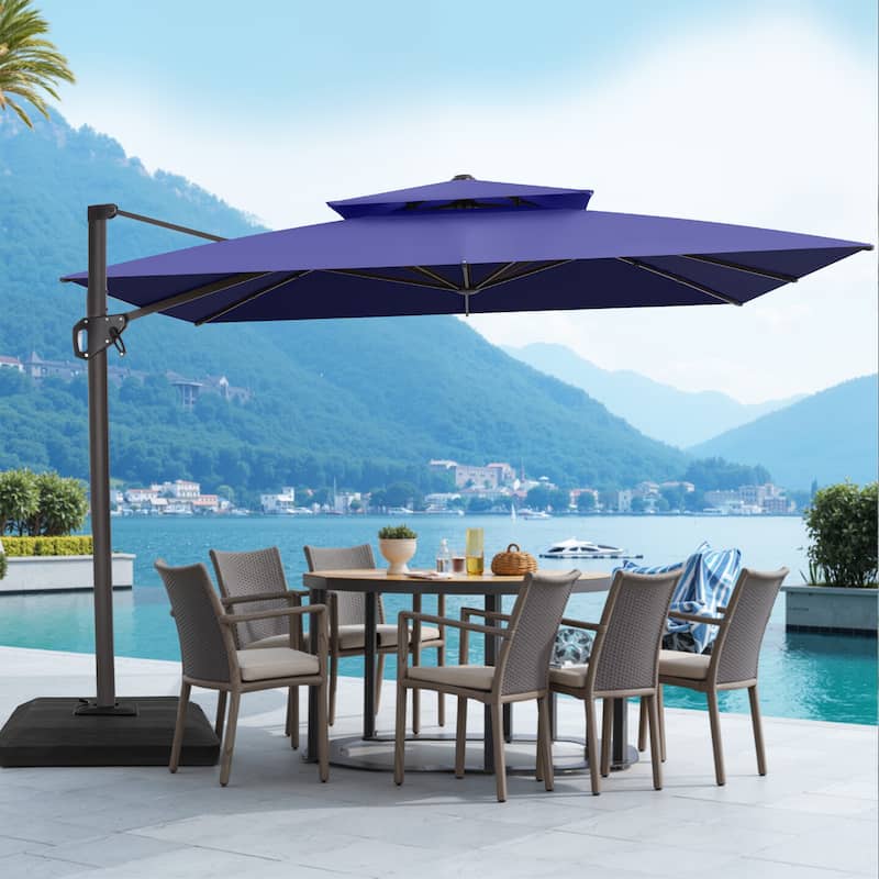 VredHom Patio Outdoor 11 x 11 FT Cantilever-Offset Aluminum Umbrella with Premium Weight Base