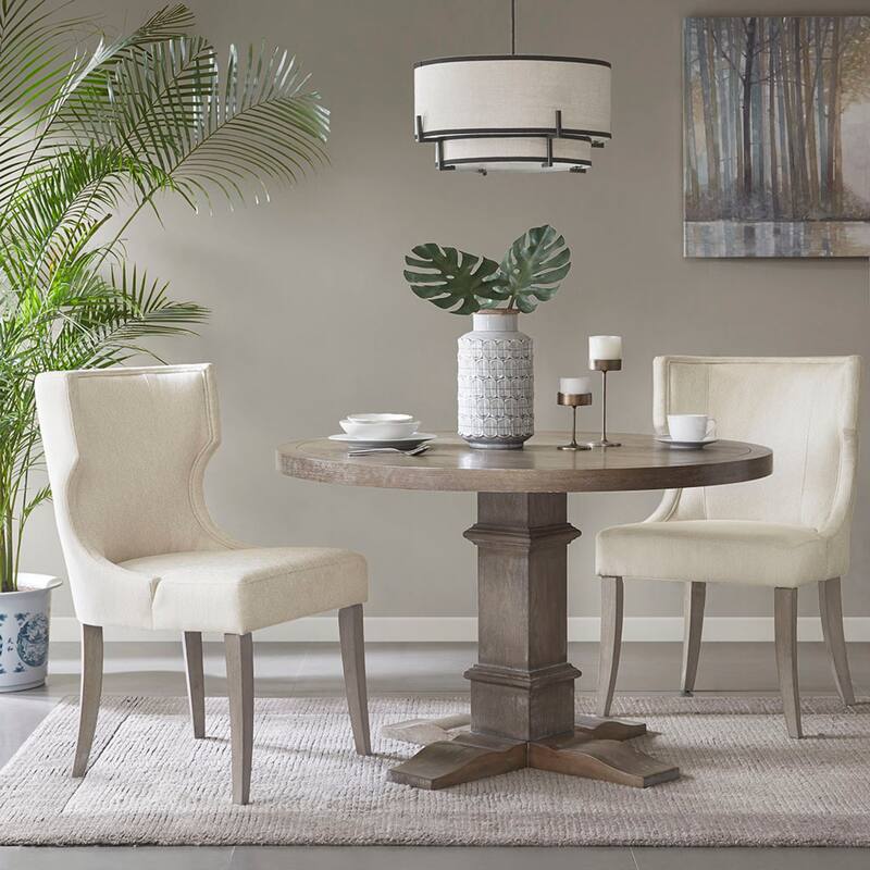 Roomfitters 37-Inch Upholstered Wingback Dining Chair, Solid Wood legs with Piping Detail, Cream