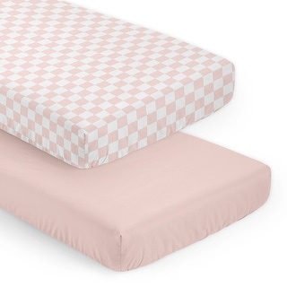Sweet Jojo Designs Pink Gingham Checkered Plaid Girl 2 Pack Fitted Crib Sheets - Solid Blush & Vintage, Classic, Checkerboard