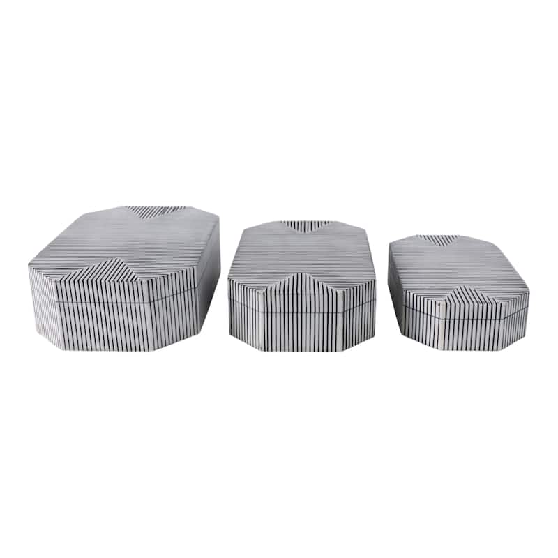 Resin Wood Decorative Box Striped Home Office (Set of 3) - 3/4" Black - 12" x 8" x 4"