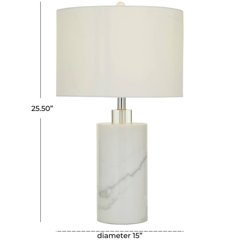 White Marble Thick Stand Room Table Lamp with Drum Shade Bed Bath