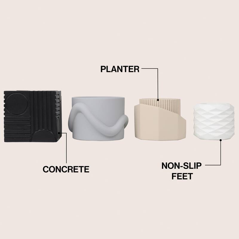 JONATHAN Y Romy Modern Minimalist Handmade Concrete Geometric Planter Set with Drainage Holes (Set of 4)