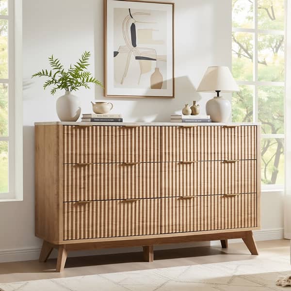 Modern Drawers Dresser, Wood Chest of Drawers, Dressers Organizer - Natural Oak - 6-drawer