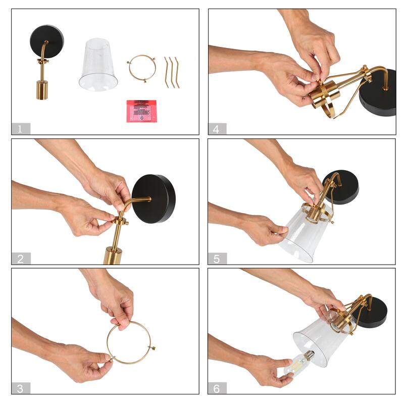 Haye Modern Gold Black 1-Light Wall Sconces Glass Bathroom Vanity Lights - L 5.5" x W 6.7" x H 13.8"