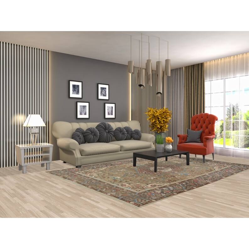 Hand Knotted Oriental 100% Wool Carpet Traditional Floral Green Tabriz Area Rug - 9' 5'' X 6' 4''