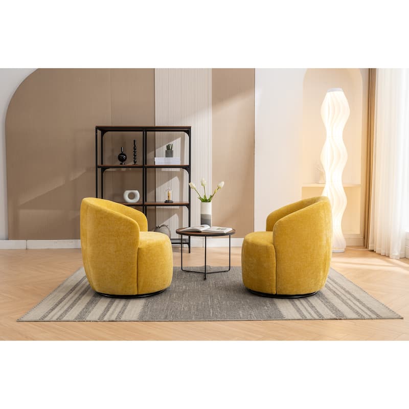 Chenille Fabric Swivel Accent Armchair Barrel Chair With Black Powder Coating Metal Ring