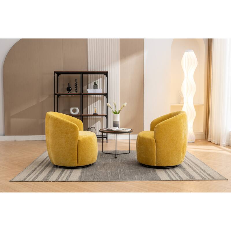 Yellow Chenille 25.6" Swivel Barrel Chair with Black Coating