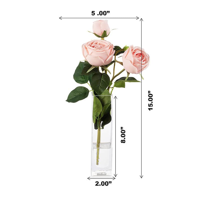 Enova Home Artificial Silk Rose Flower in Clear Glass Vase Faux Rose Flower with Vase For Home Office Decoration - N/A