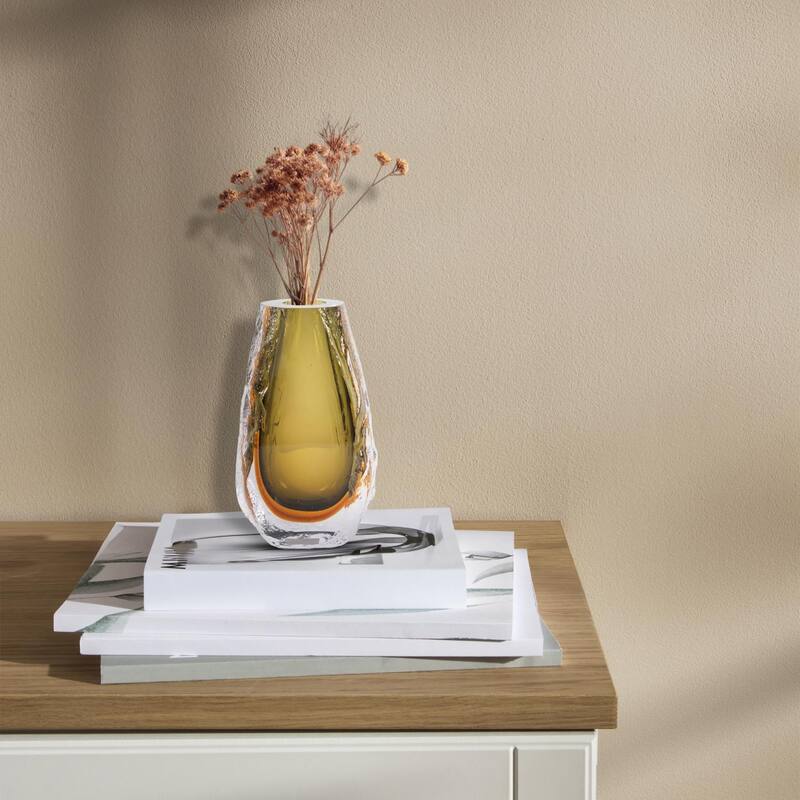 Dusty Olive Crystalized Glass Vase- Tall