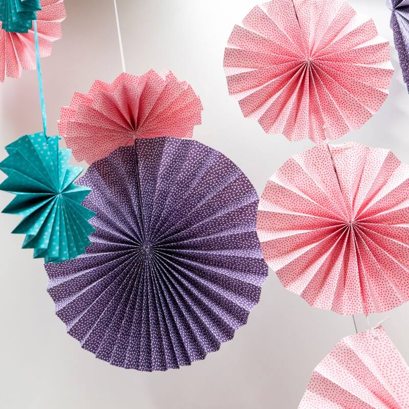 1 Set/6Pcs Paper Fans Hanging Decoration Round 8"/12"/16", Red Blue - Red Blue