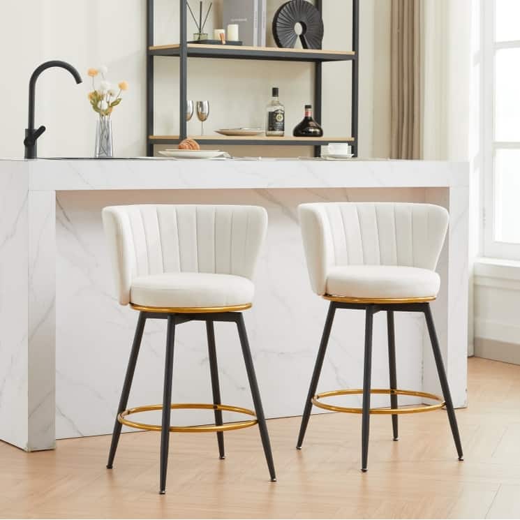 Ostweer Furniture Set of 2 360째 Swivel Upholstered Barstools - Beige - Beige
