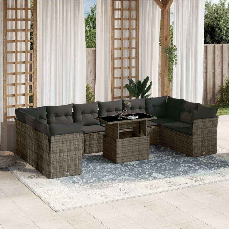 11 Piece Garden Sofa Set with Cushions - Gray - 21.7 x 39.4 x 28.7 in