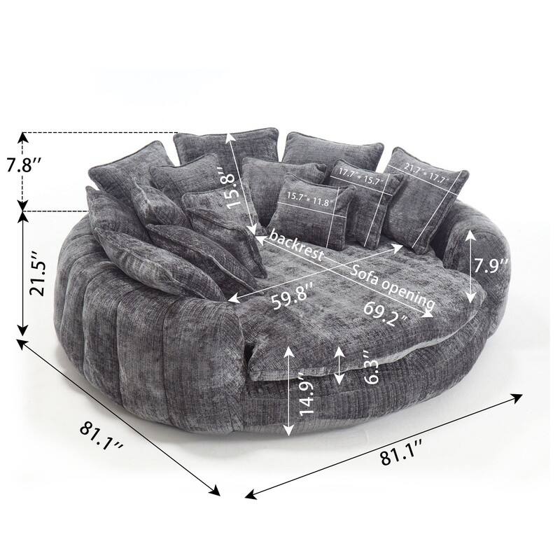 81.10" Double Bread Extra Large Round Sofa Bed with Armrests and Large Cushions