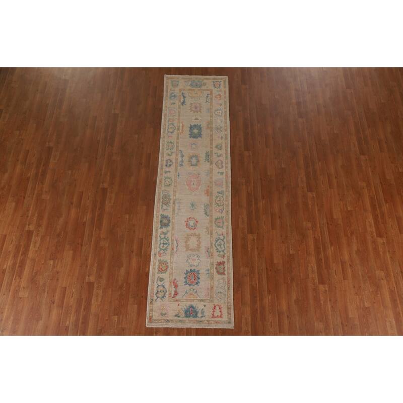 Hand-knotted Oushak Turkish Runner Rug Oriental Wool Carpet - 2'7"x 9'11"