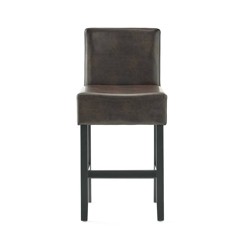 Leather Bar Chair Set of 2, Cafe Counter Stool with Back Upholstered Dining Chair, Solid Wood Legs, Kitchen Bar Furniture