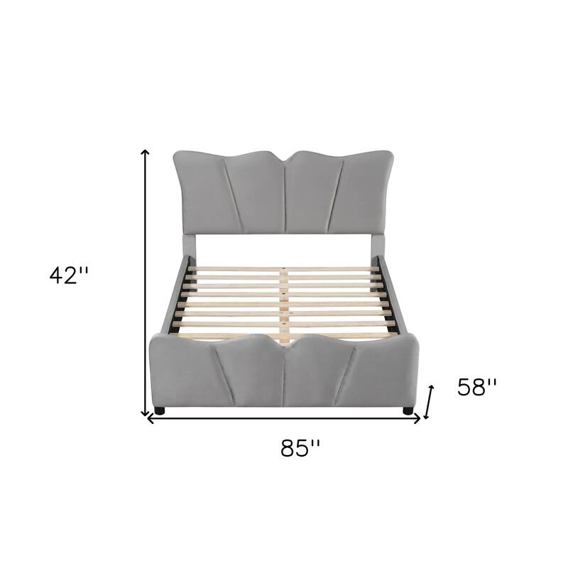 HomeRoots Gray Tufted Velvet Upholstered Full Bed Frame