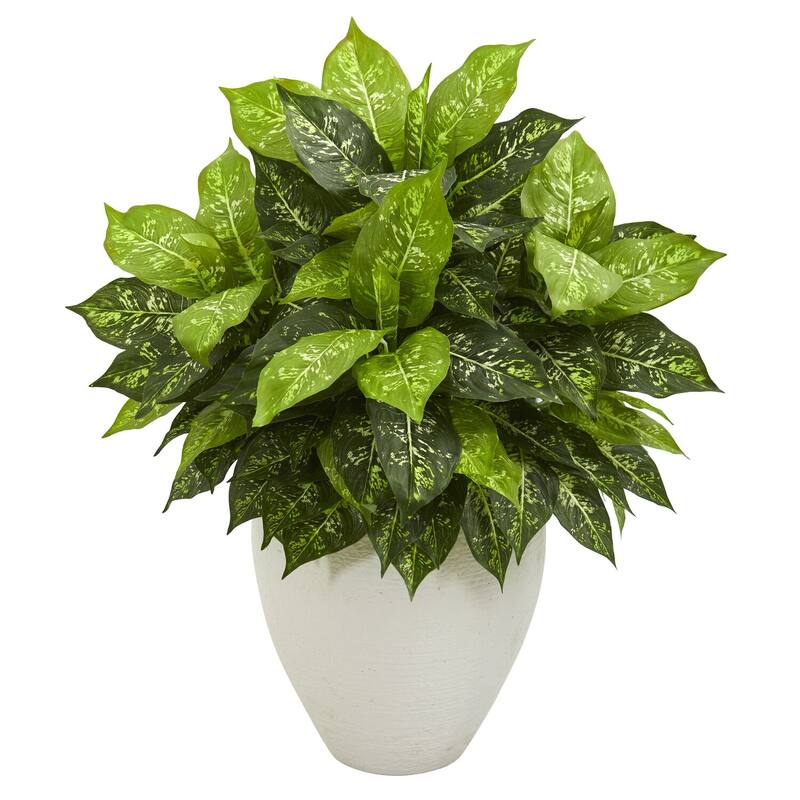Artificial Rubber Plant with Cylinder Base - Realistic Faux Plant for Home Decor - Green - 28