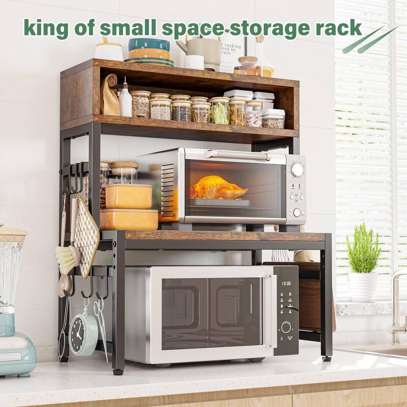 Microwave Stand, Adjustable Microwave Oven Rack Heavy Duty 4-Tier - 13.8"D x 23.6"W x 32.5"H