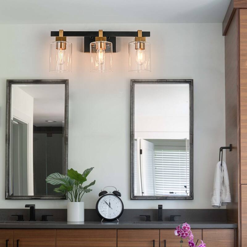 3-Light Bathroom Vanity Light Wall Sconce with Clear Glass Shade - 20.1-in W x 5.7-in D x 8.9-in H