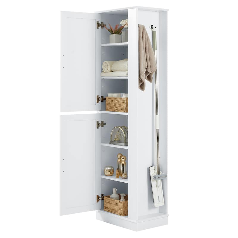 Tall Bathroom Storage Cabinet, Freestanding Floor Cabinet, Storage Organizer Cabinet with Side Hook & Adjustable Shelf