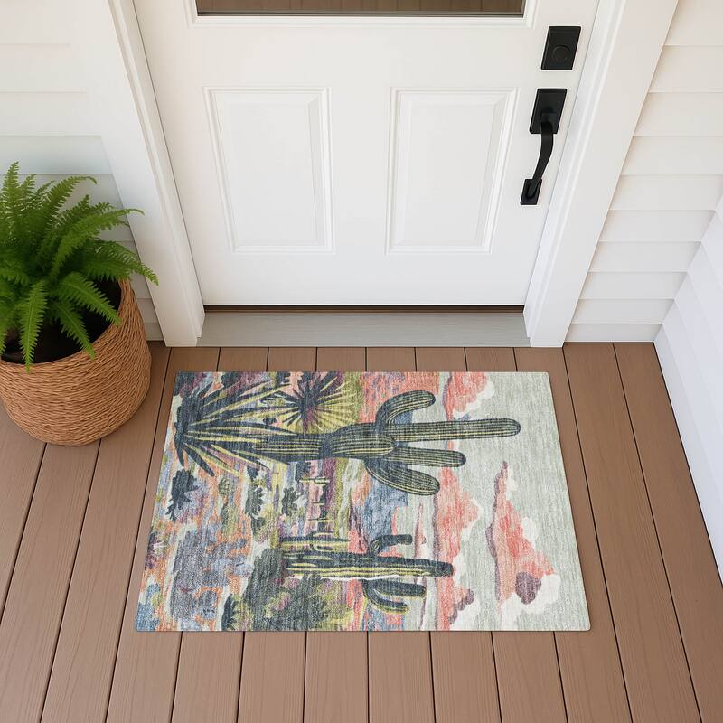 Machine Washable Indoor/ Outdoor Southwestern Mesa Chantille Rug - Celery - 1'8" x 2'6"