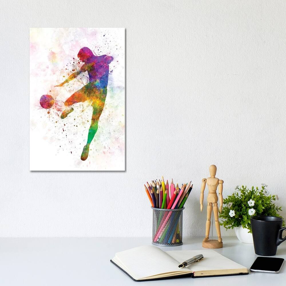 iCanvas "Man Soccer Football Player Flying Kicking III" by Paul Rommer Canvas Print