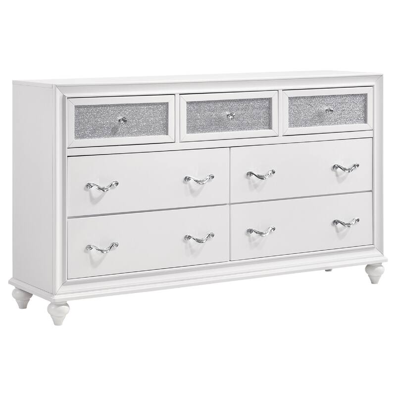 Dini 5pc Queen Bedroom Set, Gray Faux Leather Grid Upholstery, White