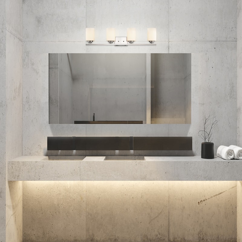 Brushed Nickel 4-Light Vanity Lights with White Etched Glass Shades