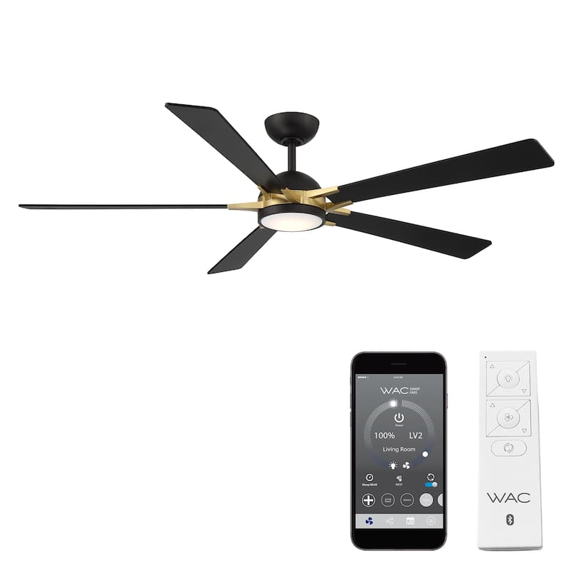Rotary Indoor or Outdoor 5-Blade 65in Smart Ceiling Fan - 65 - Matte Black/Satin Brass