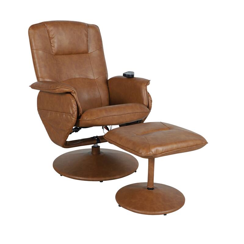 LeatherSoft Massaging Multi-Position Recliner w/Ottoman w/Side Pocket
