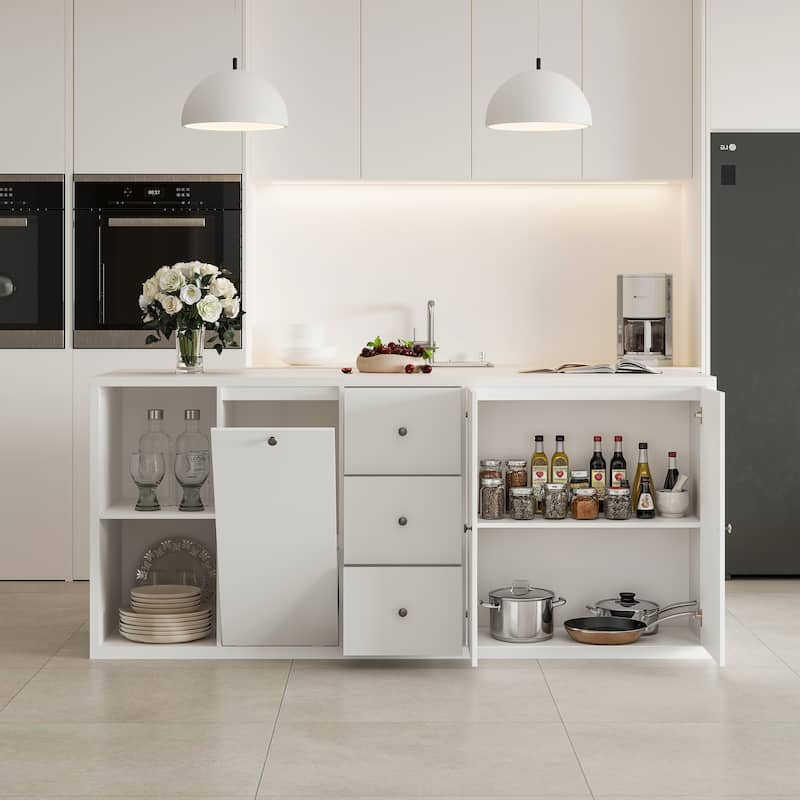 Kitchen Island Large Storage Cabinet with 10-Gallon Trash Bin Space, Sideboard Buffet Ding Table