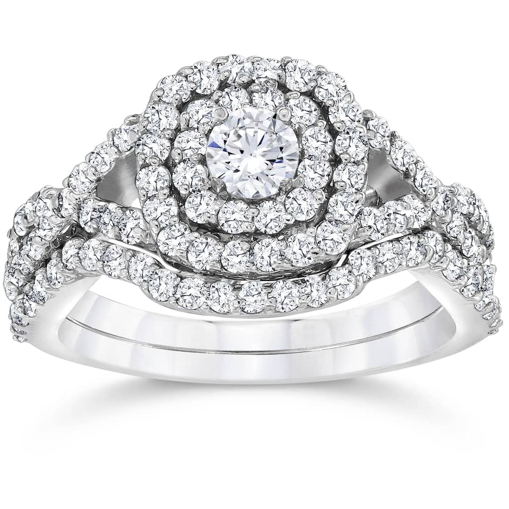 Bliss Diamond 1 1/10ct Diamond Cushion Halo Diamond Engagement Wedding Ring Set 10k White Gold