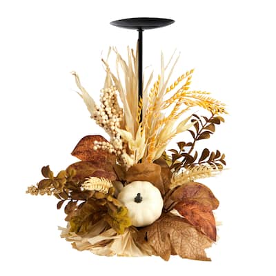 12" Autumn Harvest and Pumpkin Fall Candle Holder - 12