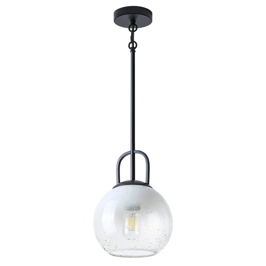 1-Light Round Pendant Light with Clear Seeded Glass Shade - 8