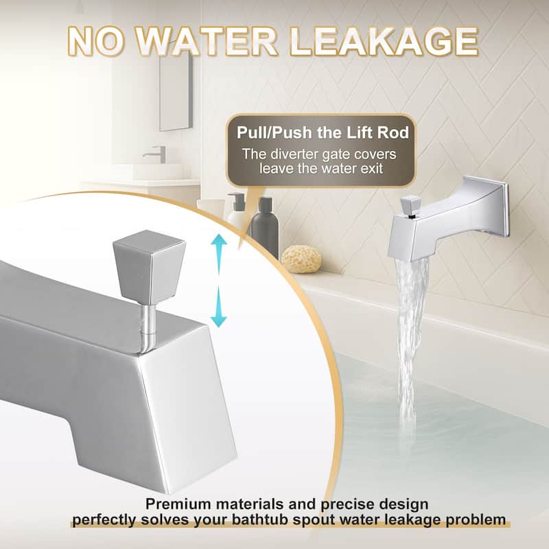 WOWOW Integrated Diverter Square Bathtub Spout in Modern